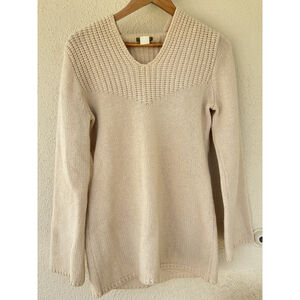 VTG J.Crew Cream 100% Wool Knit Hooded Sweater Women Size M Chunky Thick